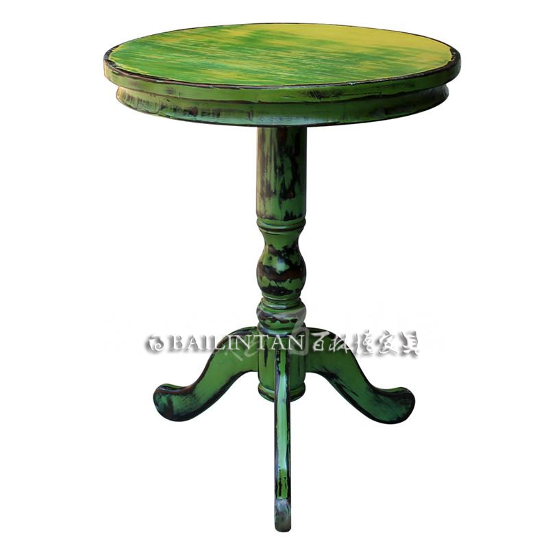 圆桌洽谈桌椅 实木餐桌咖啡厅桌茶几接待桌 小户型餐桌绿色渐变圆 桌
