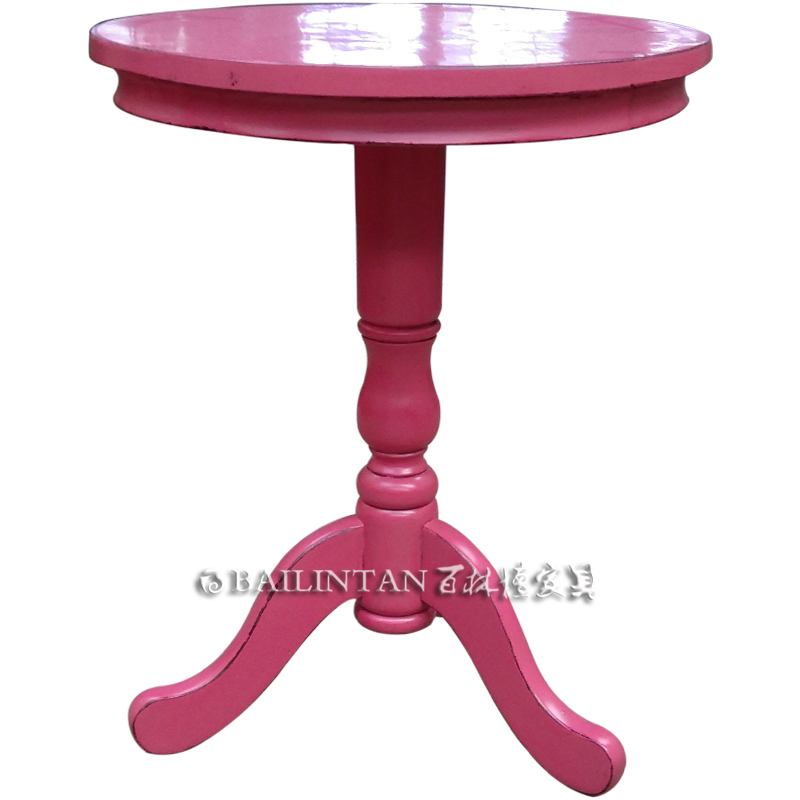 欧式小圆桌洽谈桌椅 实木餐桌咖啡厅桌茶几接待桌 粉色少女桌圆 