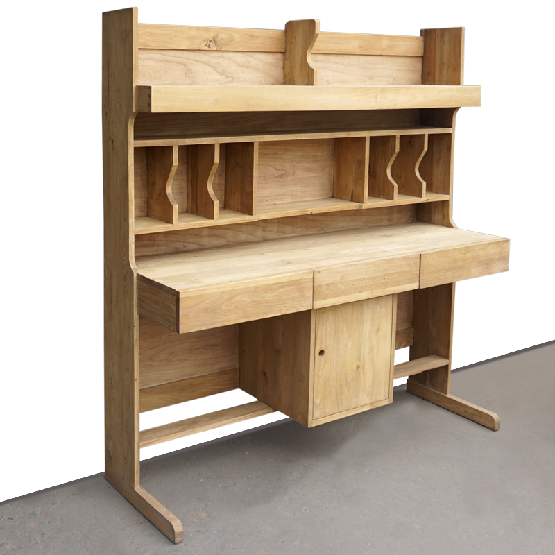  百林檀原木色实木书桌书架书柜一体电脑桌设计师创意榆木定制家具