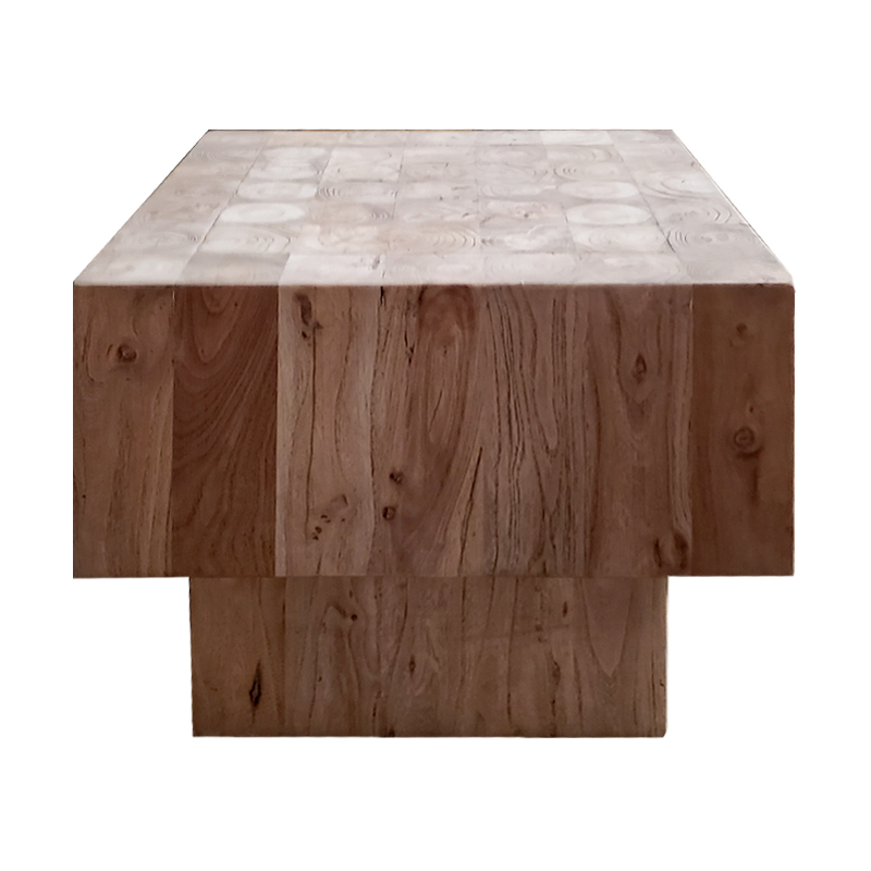 实木方形小桌子 正方形象棋桌 原木茶台样板房客厅茶几老榆木墩子