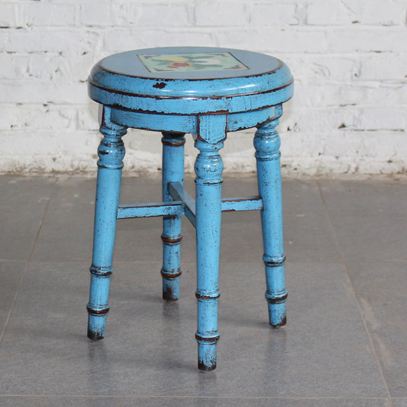 圆凳包邮 地中海梳妆凳子 时尚瓷片小圆凳子 实木餐凳坐具古筝凳