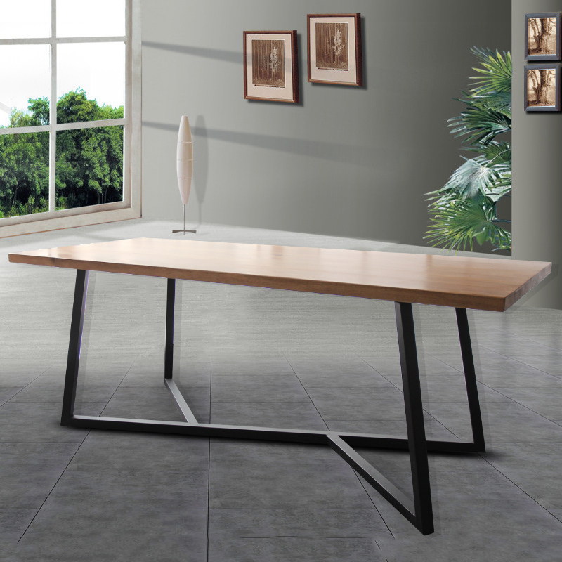 北欧风格实木餐桌 铁艺长方形电脑桌书桌办公桌 会议桌长桌写字台
