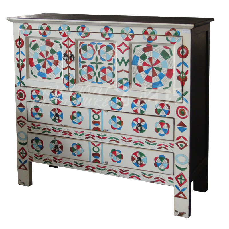 实木创意餐边柜 彩绘仿古储物柜 印第安收纳柜 时尚家具实木斗柜