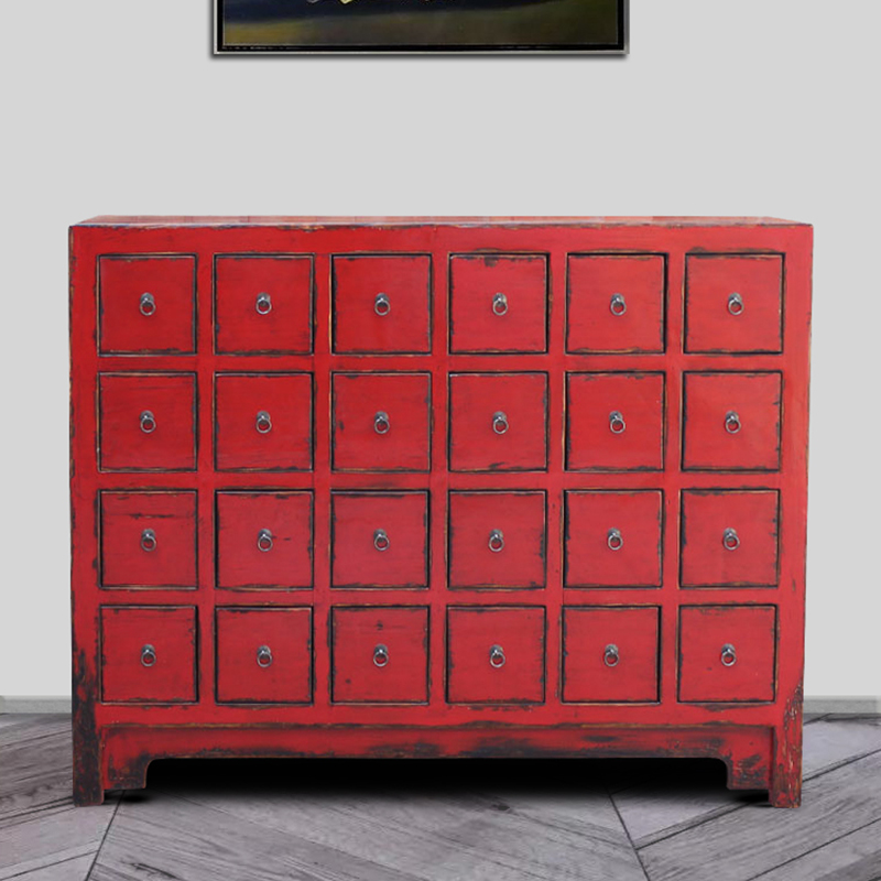 24斗柜实木斗柜 中草药柜子小抽屉收纳储物柜子 红色做旧定做家具