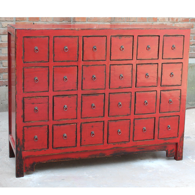 24斗柜实木斗柜 中草药柜子小抽屉收纳储物柜子 红色做旧定做家具
